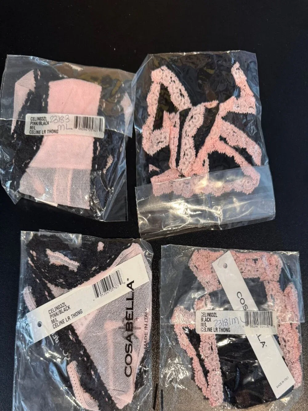 Cosabella 4 pc Bundle - Celine Low-Rise Thong (M/L) - Black/Pink - COS211